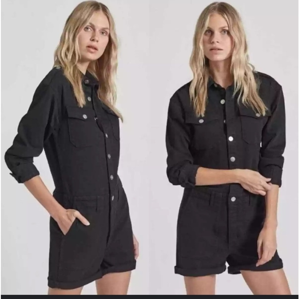 CURRENT /ELLUOTT The crew shortall buttons black denim overalls romper size 2